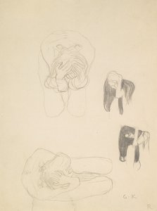 Two Crouching Nudes and Two Profile Studies to the Left by Gustav Klimt